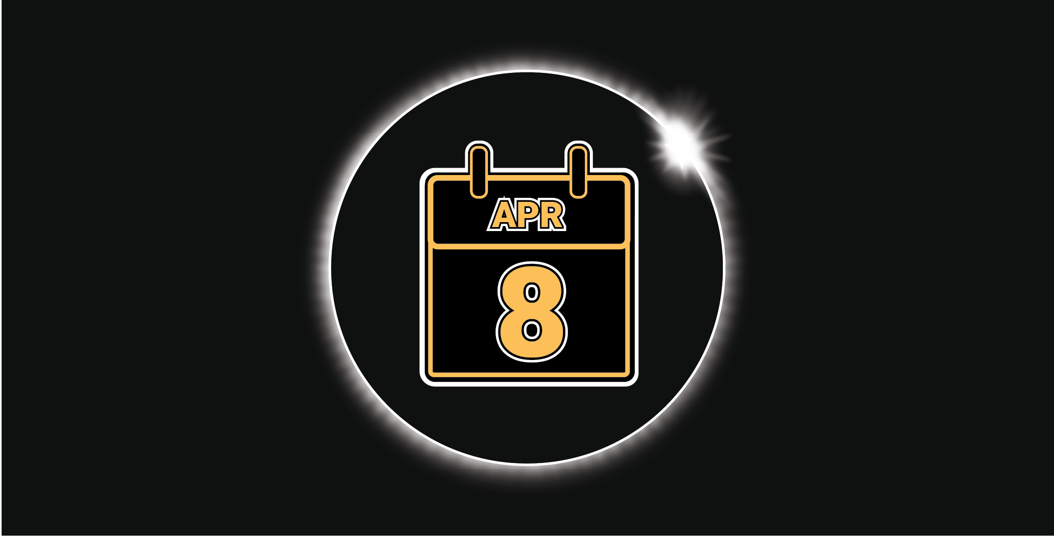 A calendar marked as April 8 against an eclipse graphic.