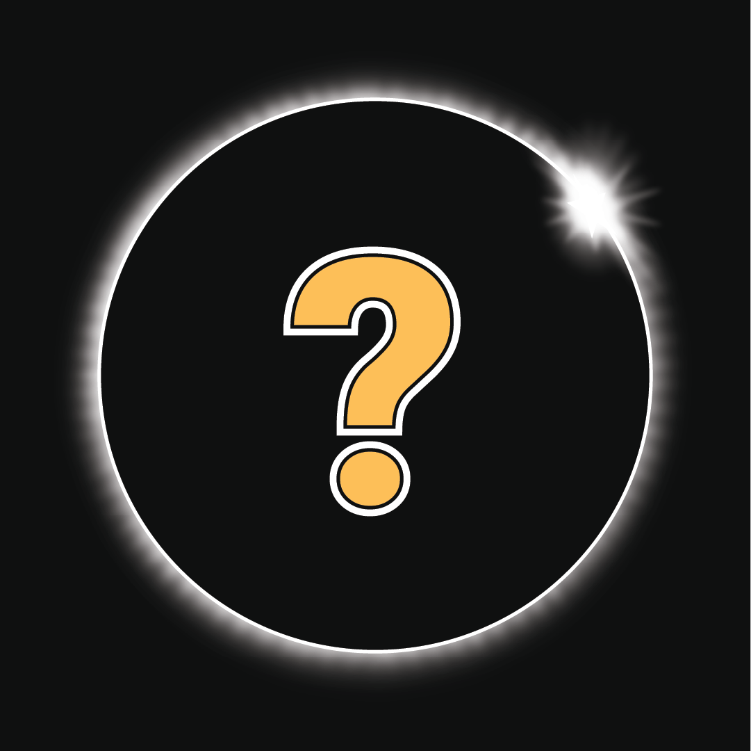 A question mark set against an eclipse graphic.